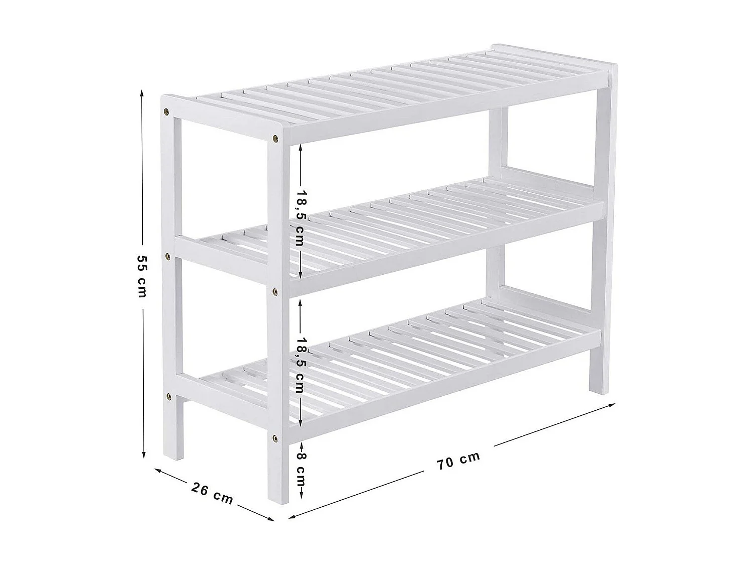 Étagère à Chaussures 3 Niveaux en Bambou Blanc - L70 cm