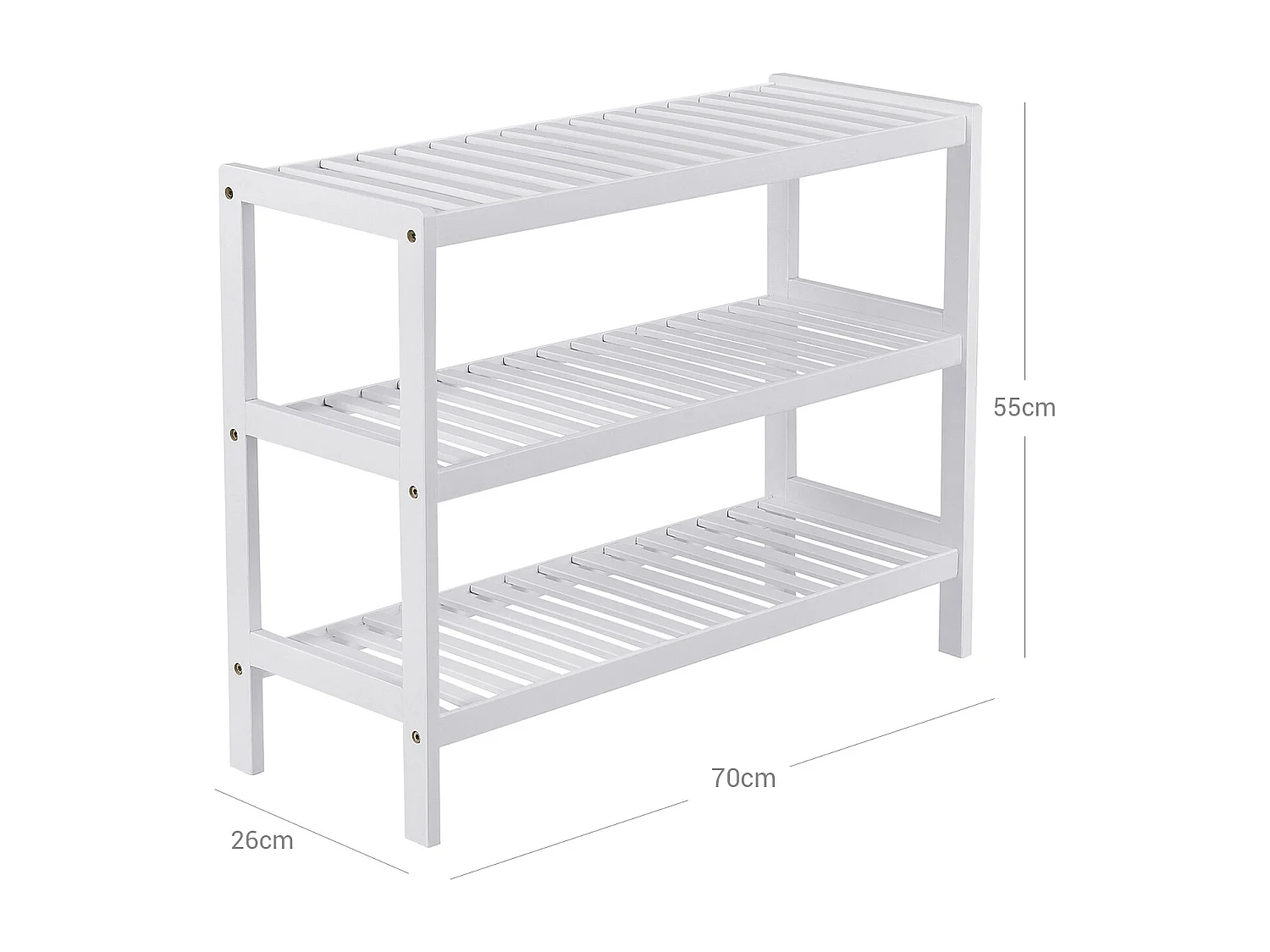 Étagère à Chaussures 3 Niveaux en Bambou Blanc - L70 cm