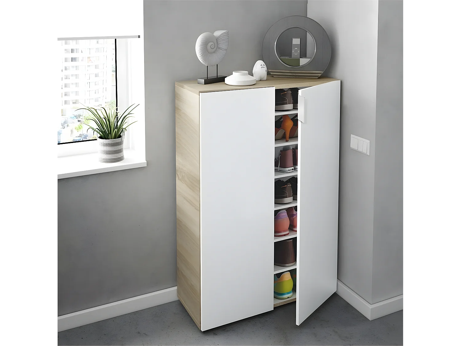 Meuble à chaussures 2 portes (28 paires) L72 x H103 cm