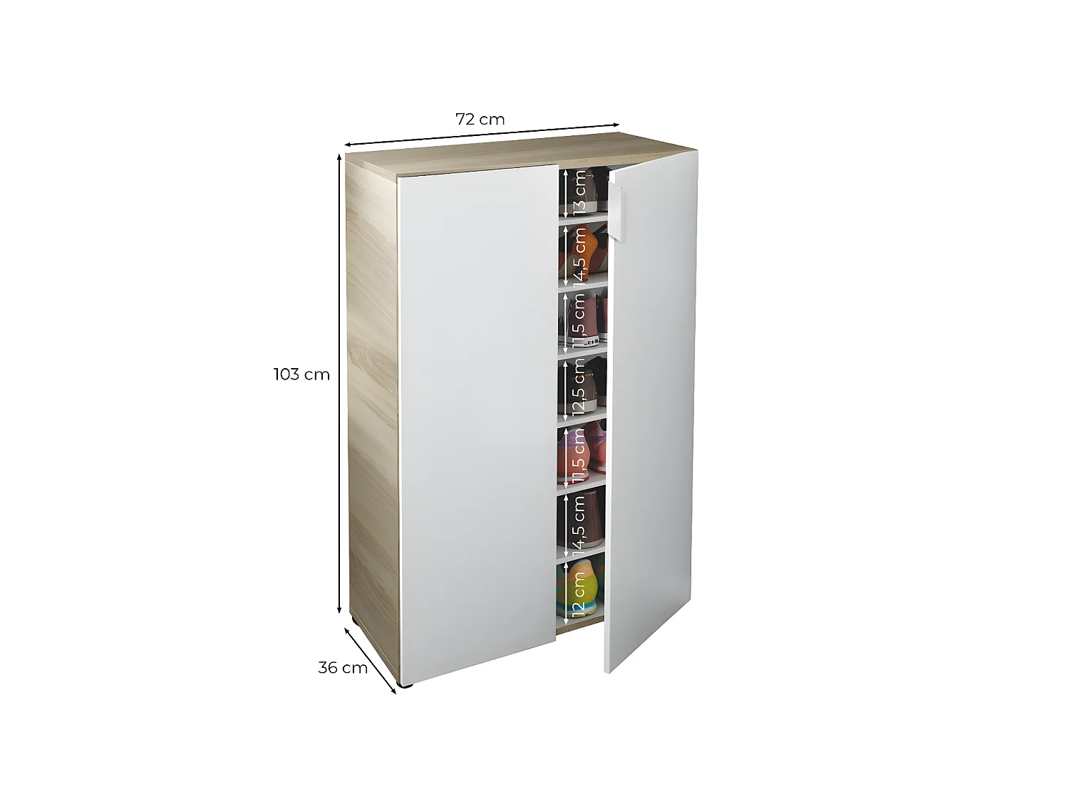 Meuble à chaussures 2 portes (28 paires) L72 x H103 cm
