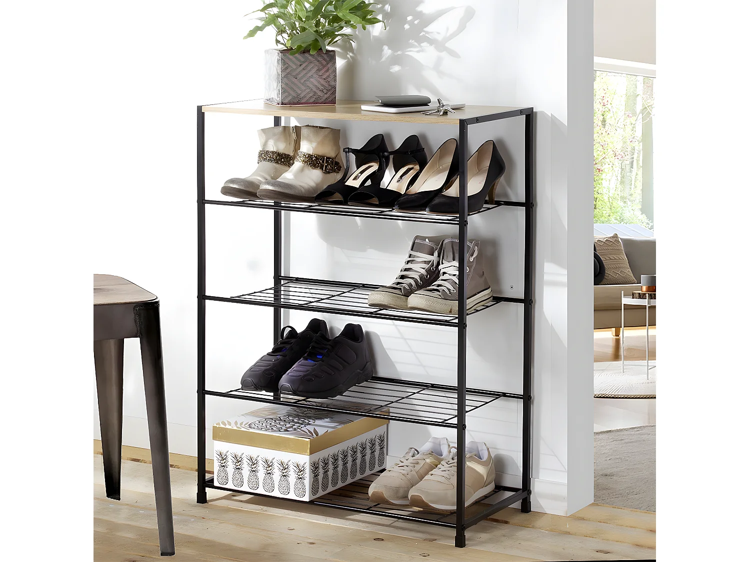 Etagère à chaussures 5 niveaux en métal noir