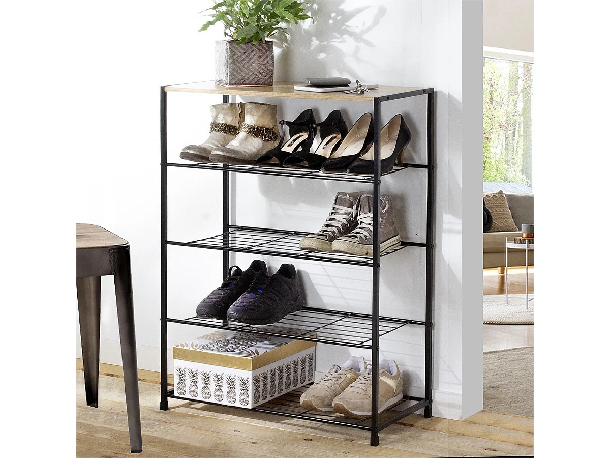Etagère à chaussures 5 niveaux en métal noir