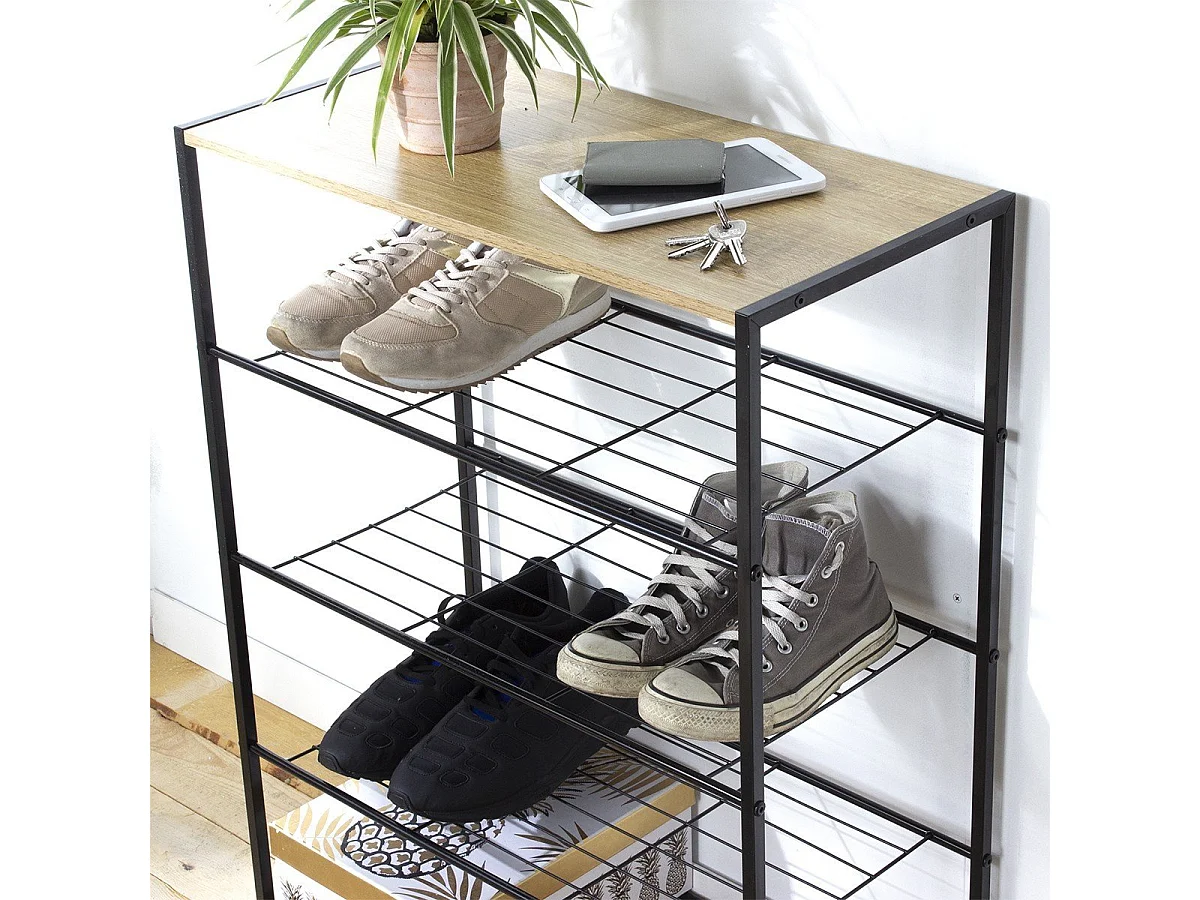 Etagère à chaussures 5 niveaux en métal noir