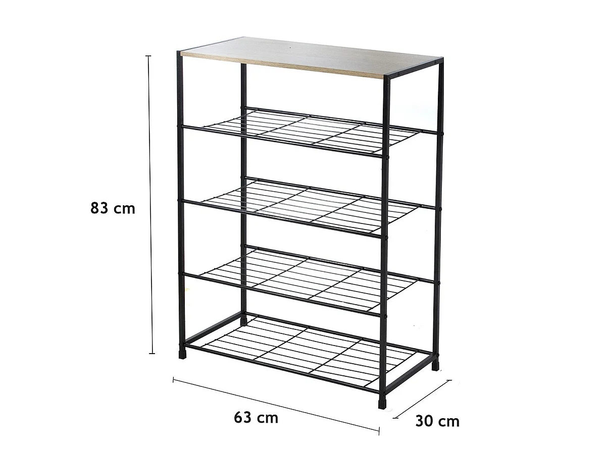 Etagère à chaussures 5 niveaux en métal noir
