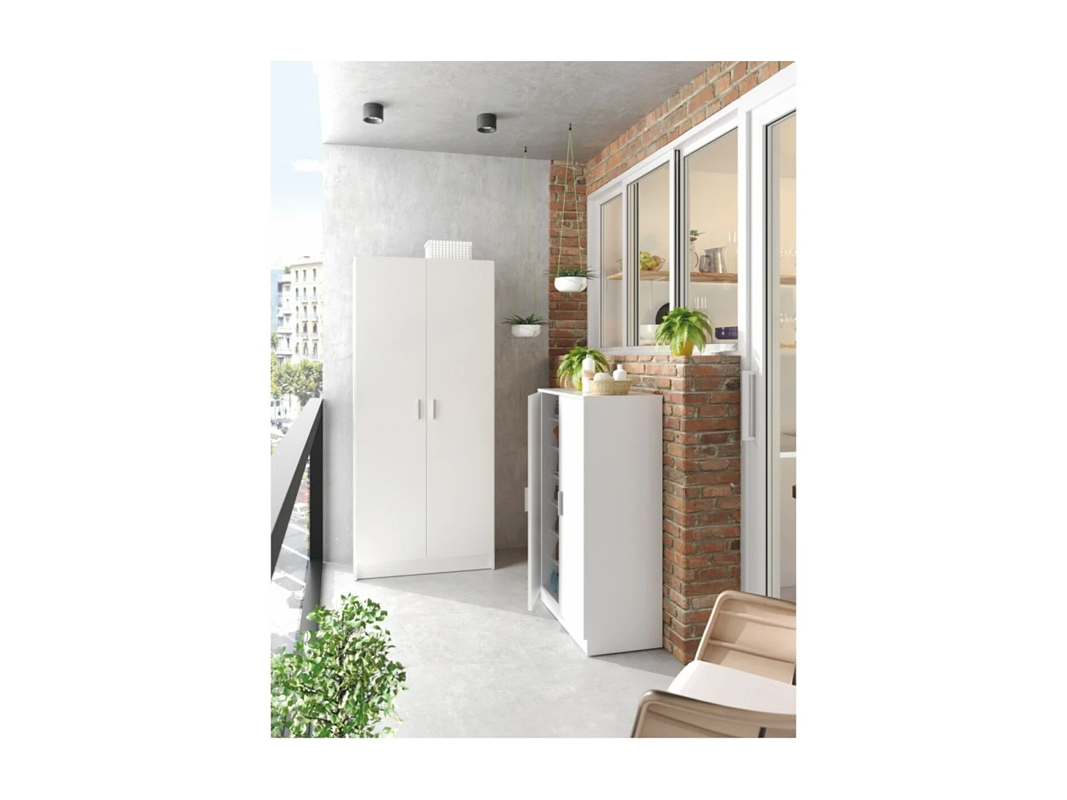 Armário de Armazenamento 2 Portas Branco - Grande Altura, Pequena Profundidade, 5 Prateleiras