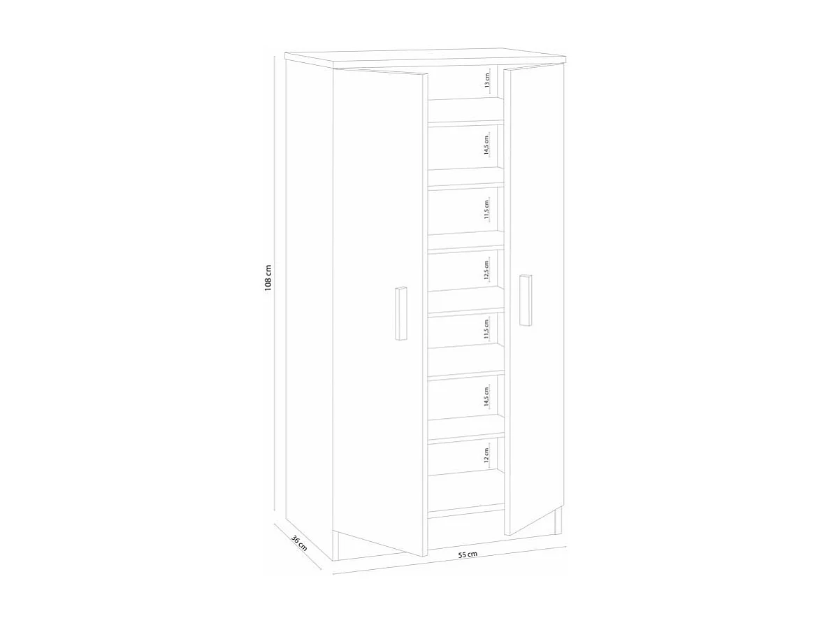 2-deurs schoenenkast met 3 legplanken - H108 cm