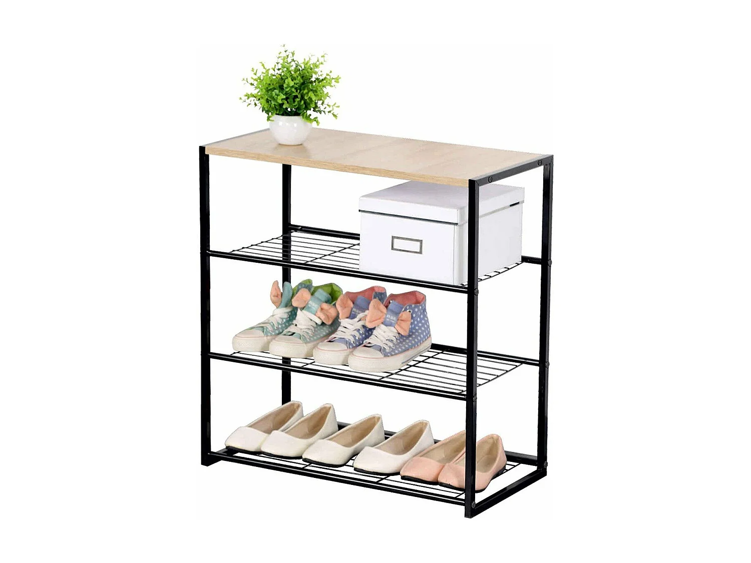 Etagère à chaussures 4 niveaux en acier - LEXIE