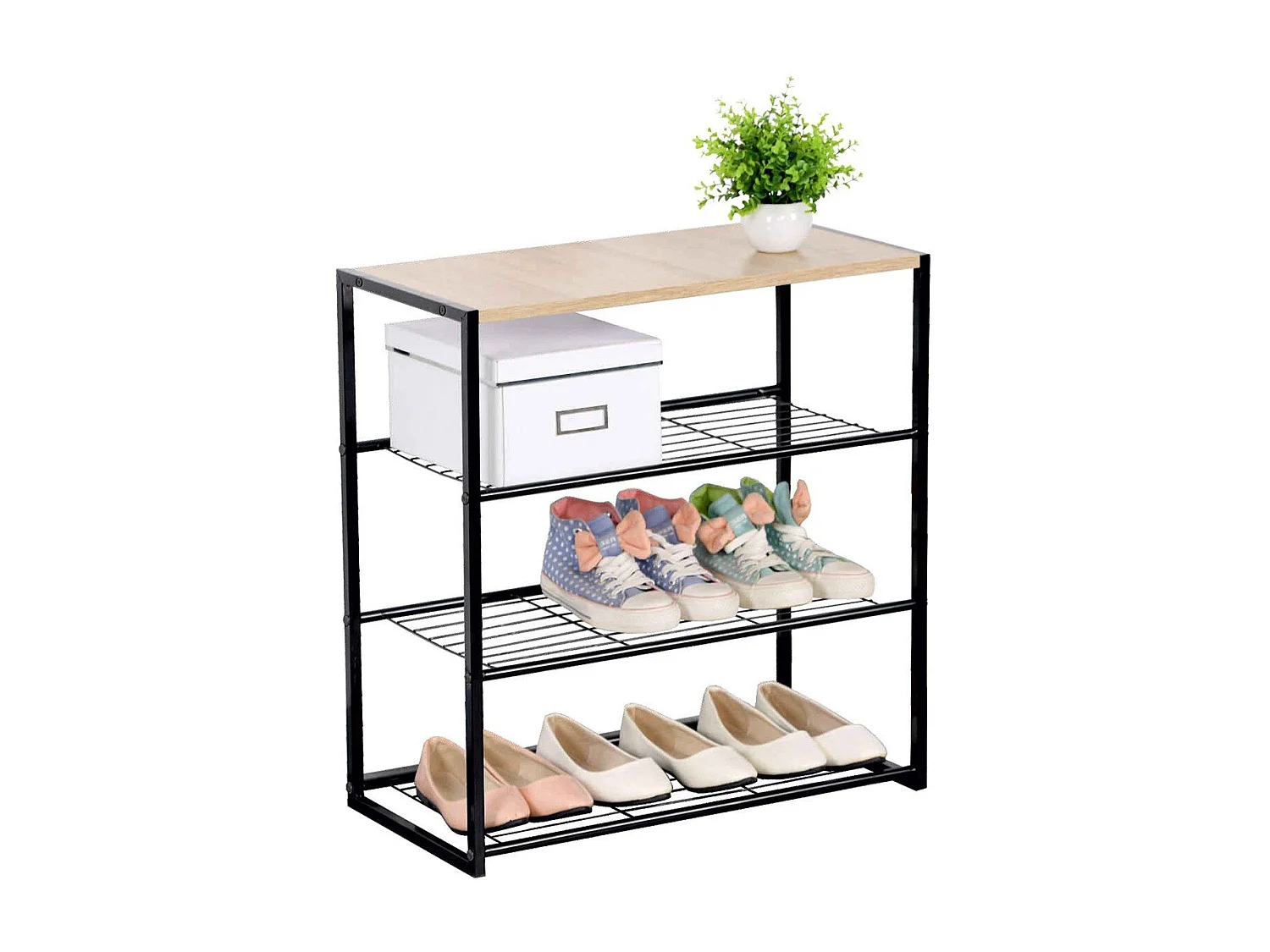 Etagère à chaussures 4 niveaux en acier - LEXIE