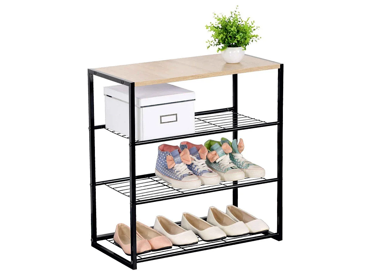 Etagère à chaussures 4 niveaux en acier - LEXIE