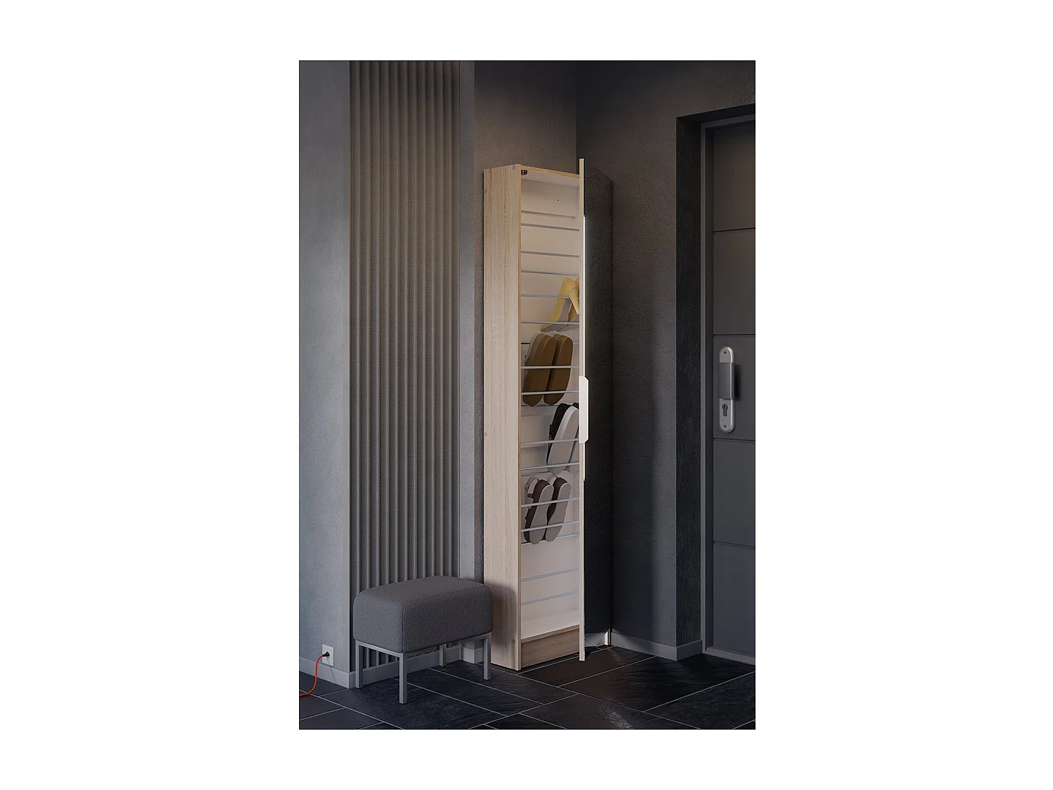 Armoire à Chaussures 1 Porte Miroir L50 cm - Zapatero