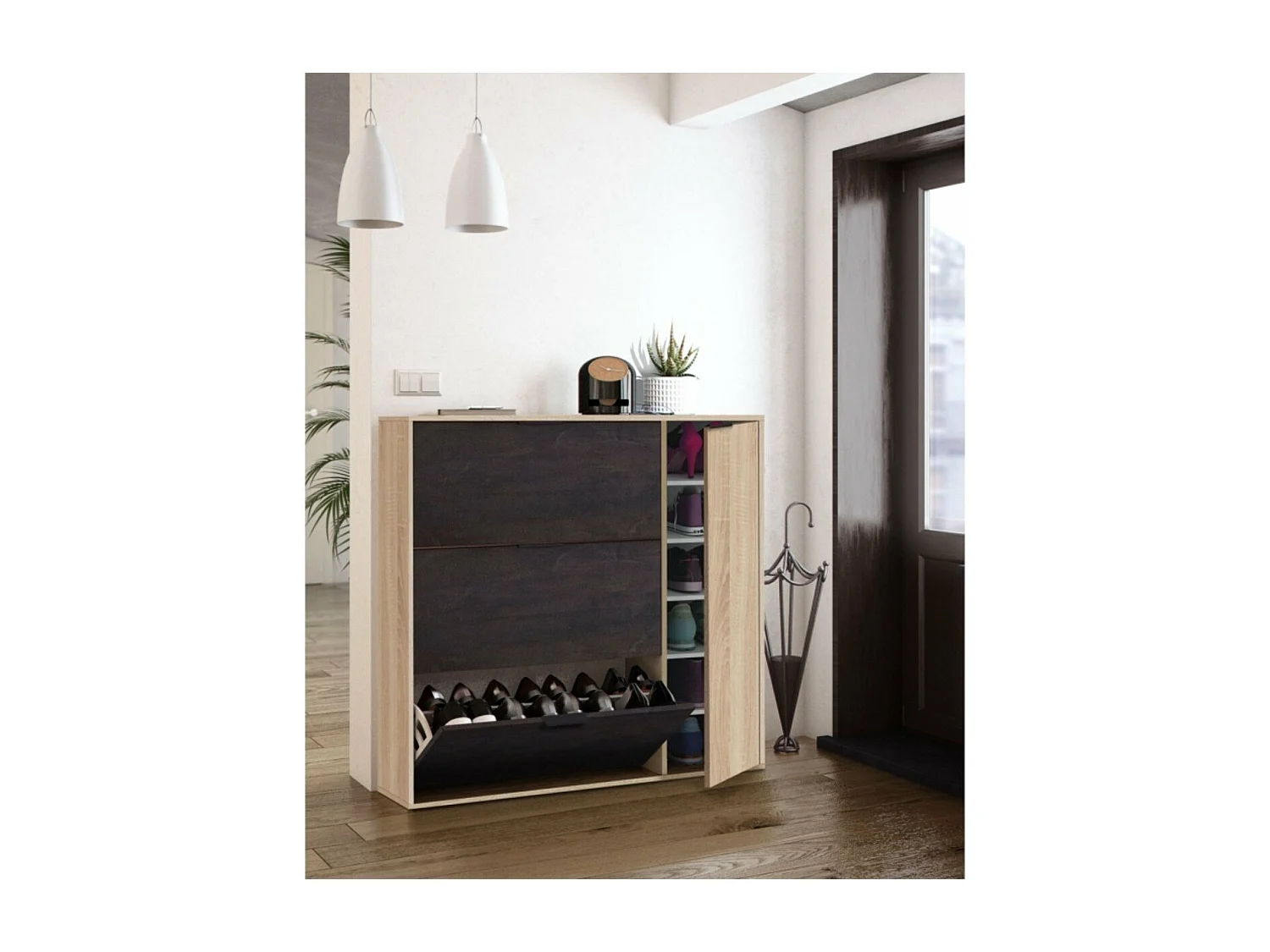 Meuble à chaussures 3 abattants et 1 porte 30 paires - L106 cm