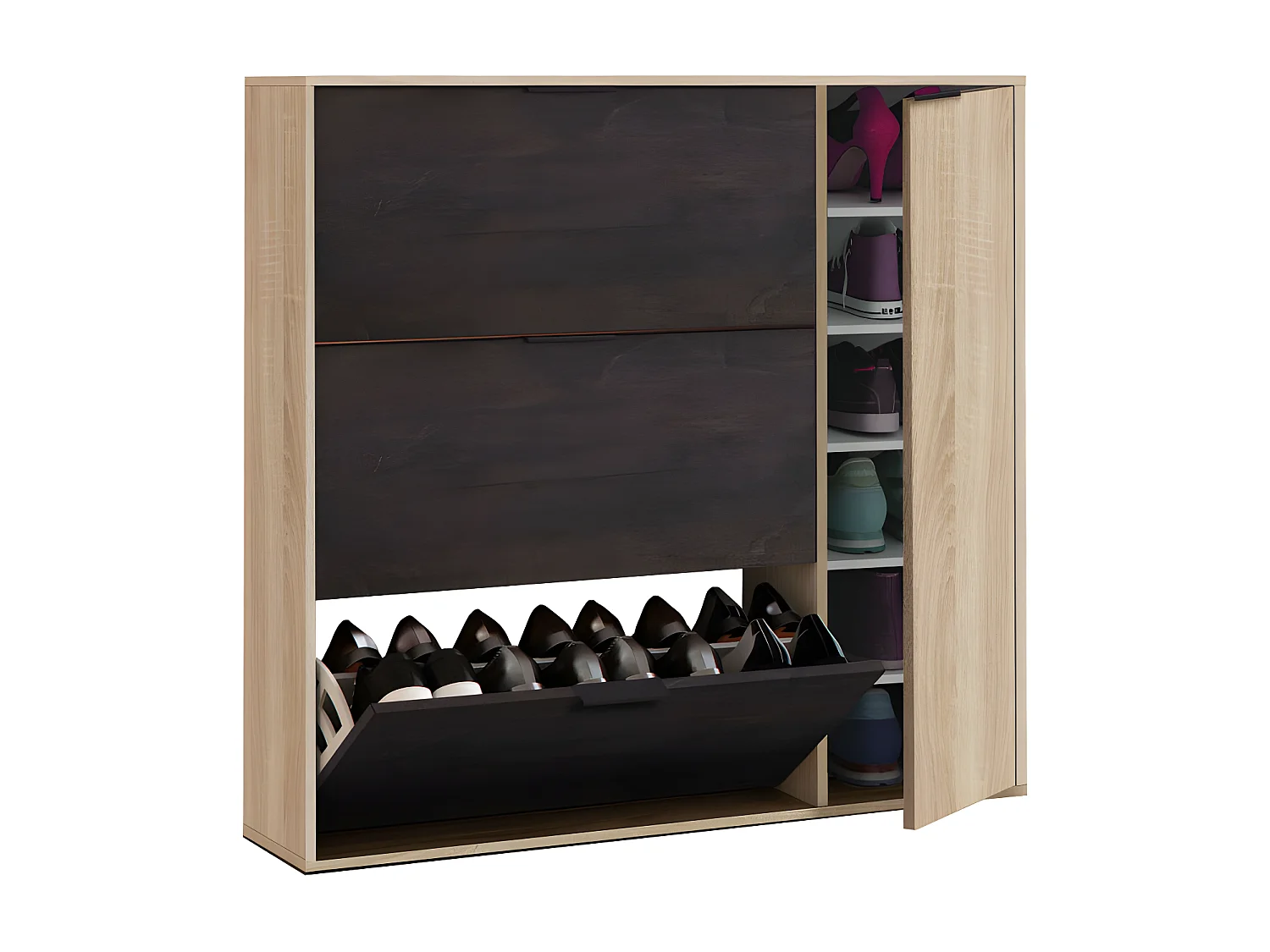 Meuble à chaussures 3 abattants et 1 porte 30 paires - L106 cm