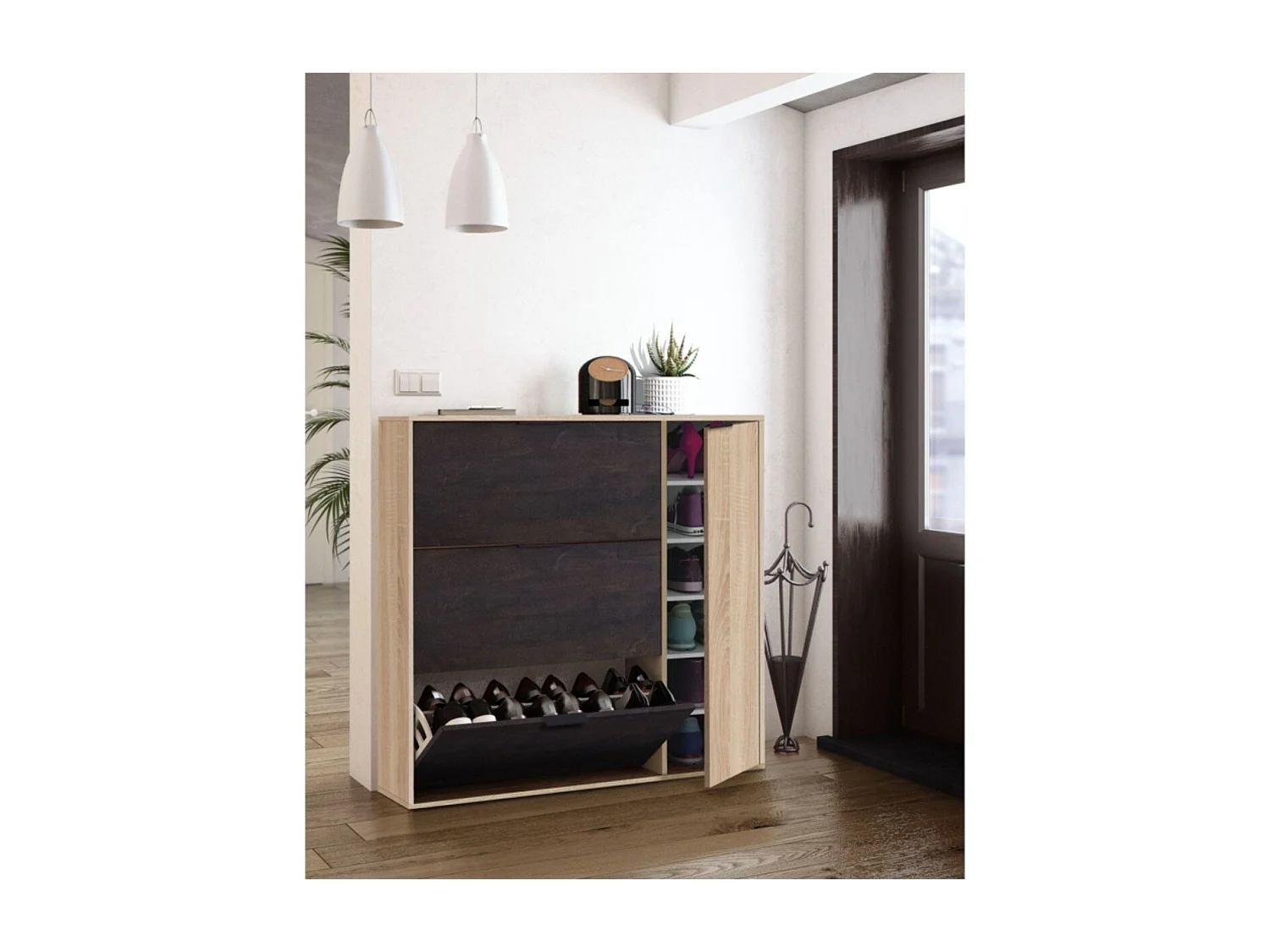 Meuble à chaussures 3 abattants et 1 porte 30 paires - L106 cm