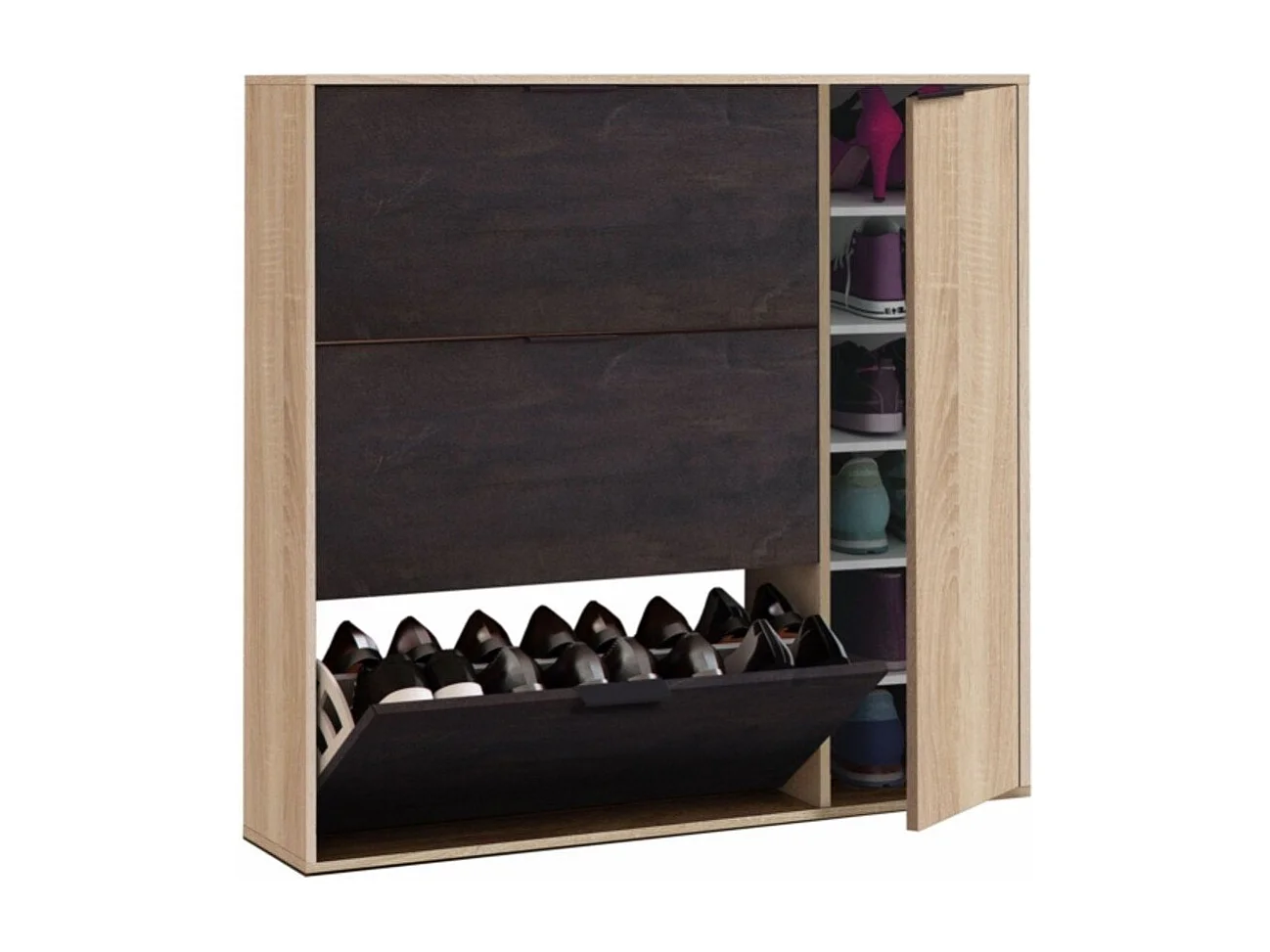 Meuble à chaussures 3 abattants et 1 porte 30 paires - L106 cm