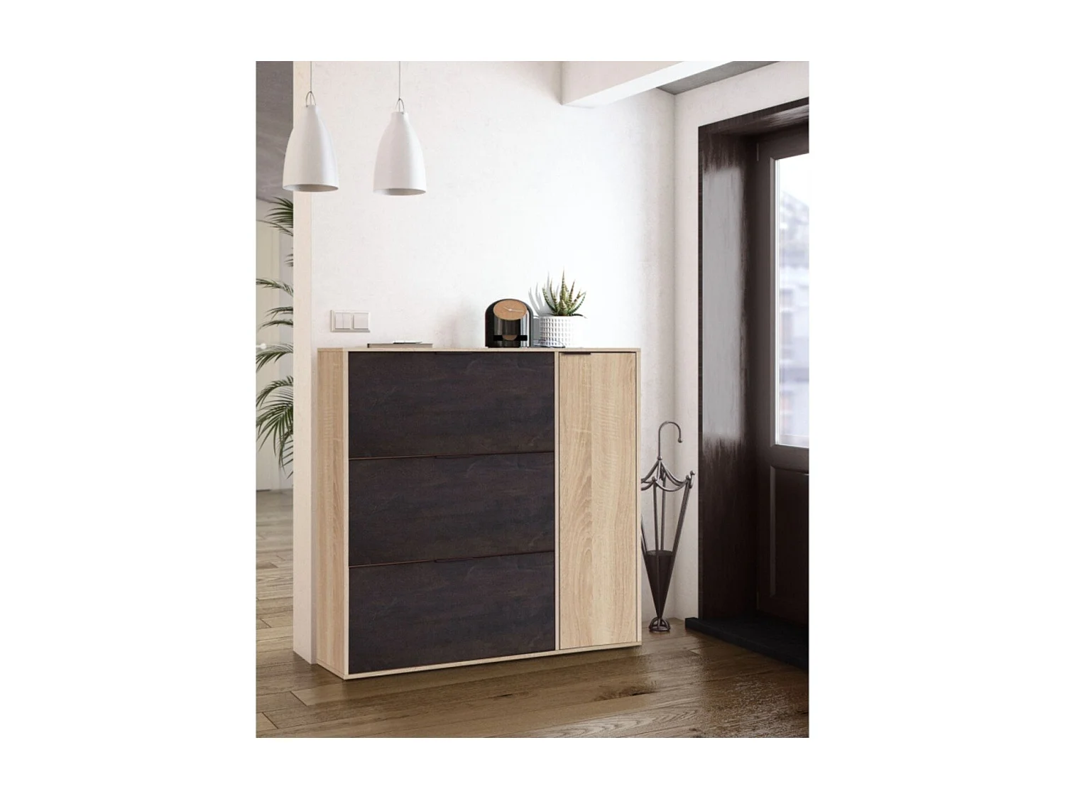 Meuble à chaussures 3 abattants et 1 porte 30 paires - L106 cm