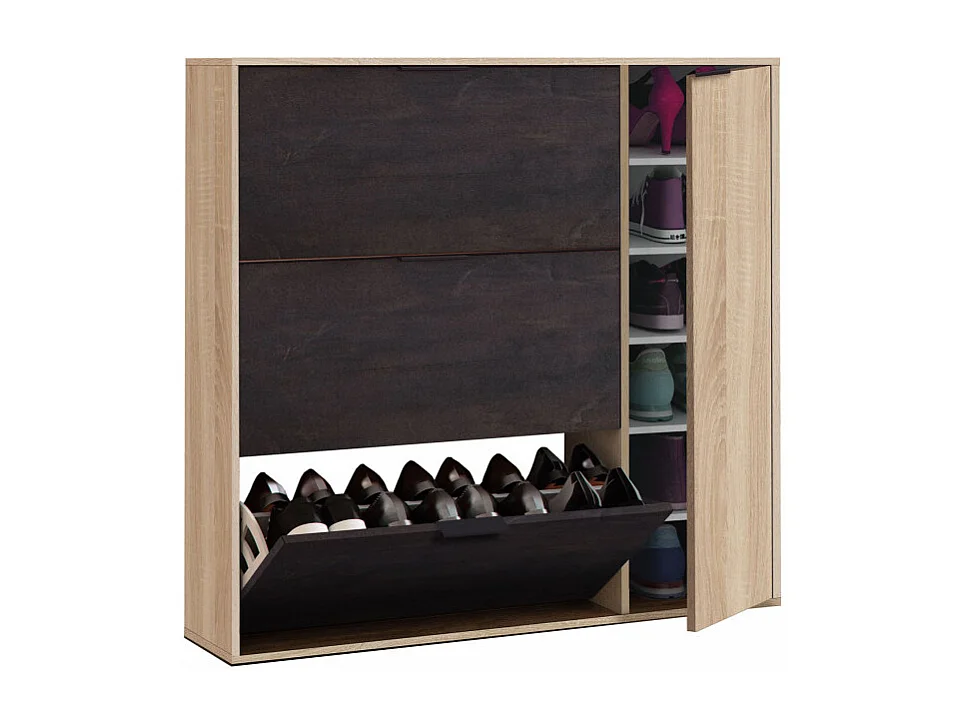 Meuble à chaussures 3 abattants et 1 porte 30 paires - L106 cm
