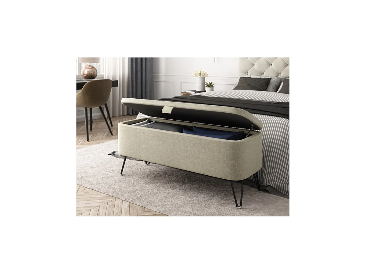 Bout de Lit avec Rangement en Tissu Pieds Épingles Noirs - L101cm