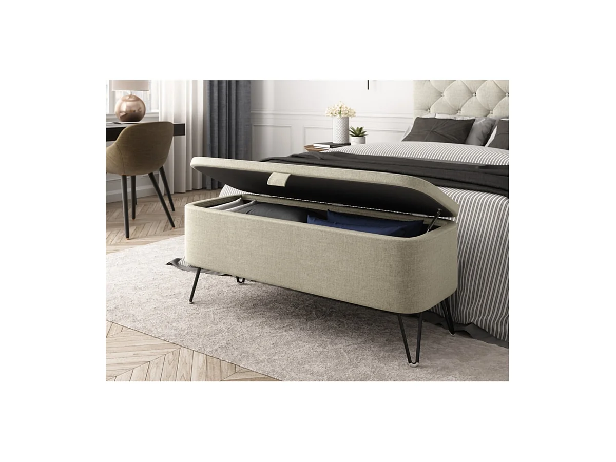 Bout de Lit avec Rangement en Tissu Pieds Épingles Noirs - L101cm