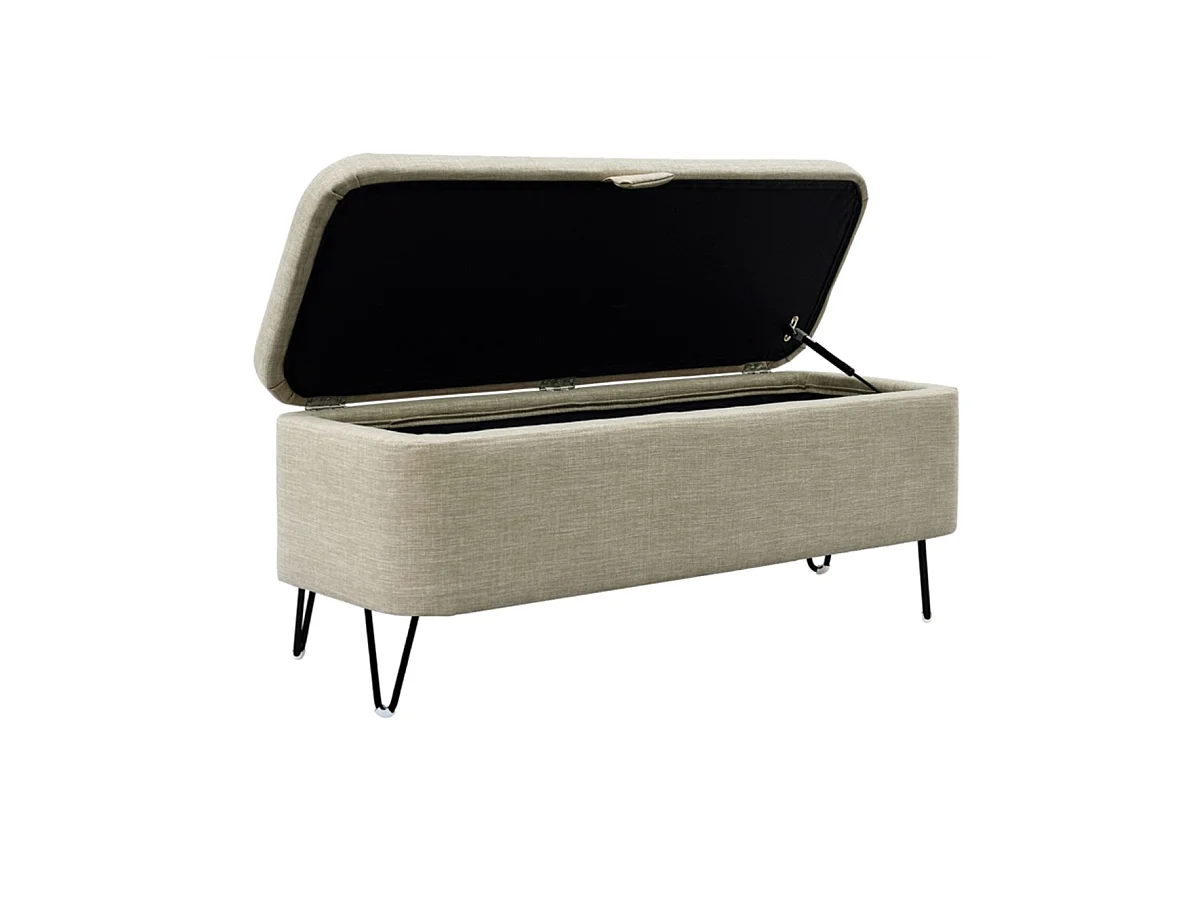 Bout de Lit avec Rangement en Tissu Pieds Épingles Noirs - L101cm