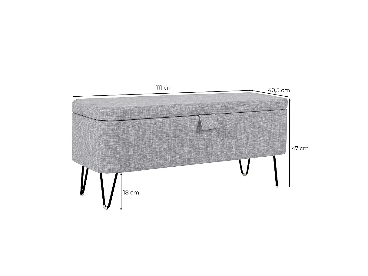 Bout de Lit avec Rangement en Tissu Pieds Épingles Noirs - L101cm