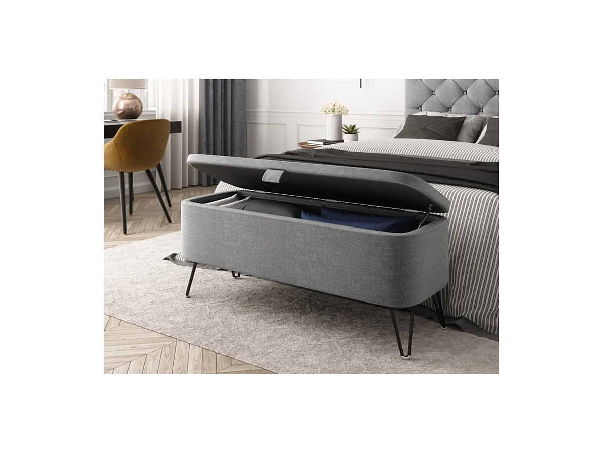 Bout de Lit avec Rangement en Tissu Pieds Épingles Noirs - L101cm