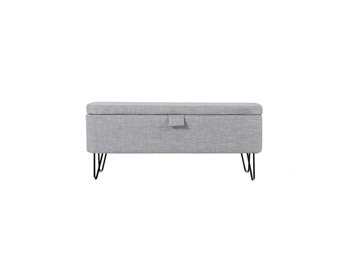 Bout de Lit avec Rangement en Tissu Pieds Épingles Noirs - L101cm