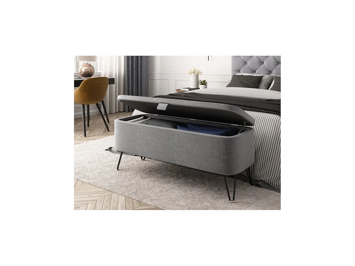 Bout de Lit avec Rangement en Tissu Pieds Épingles Noirs - L101cm