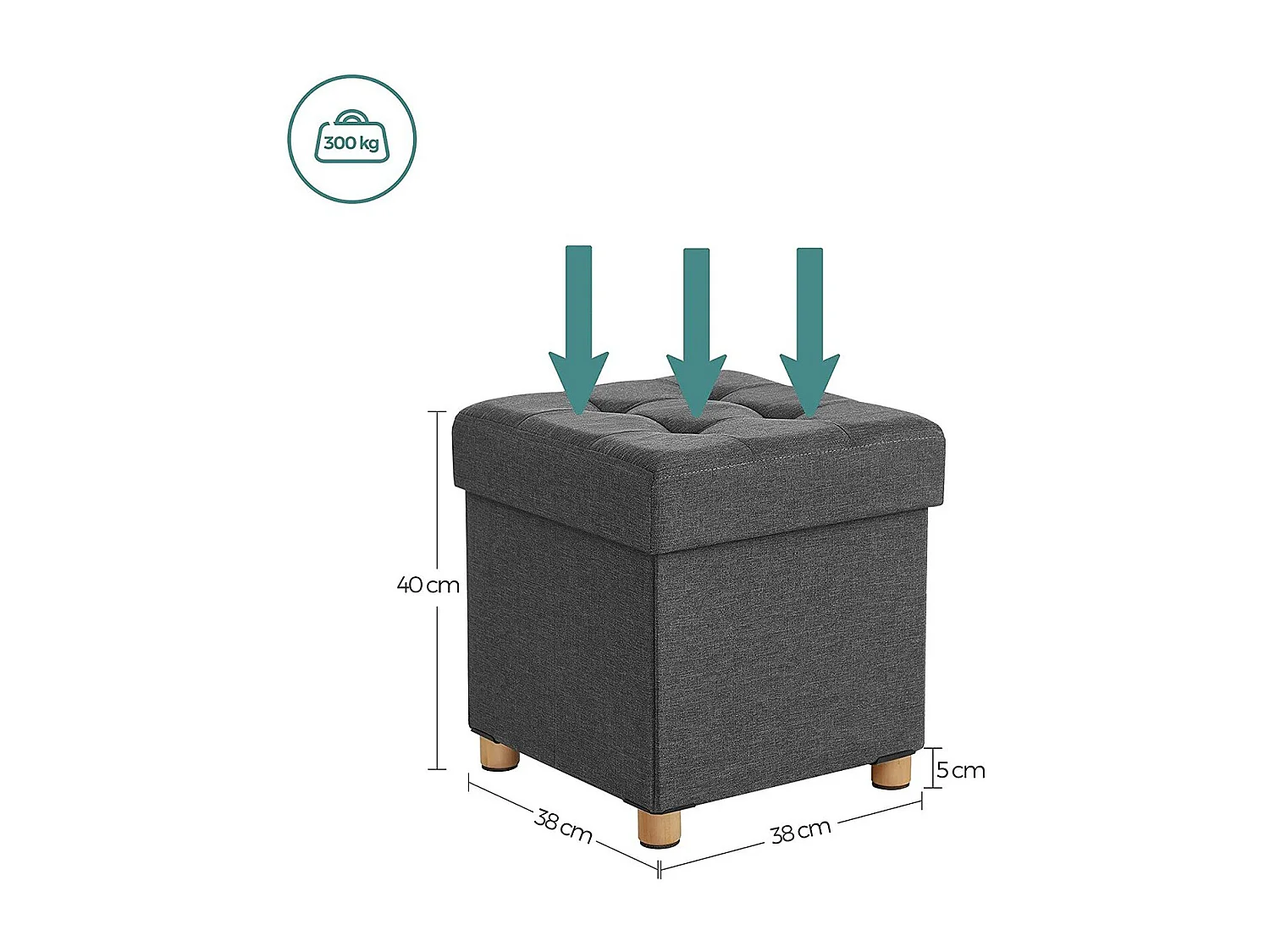 Tabouret de Rangement sur Pieds, Pliable L38 cm - Gris