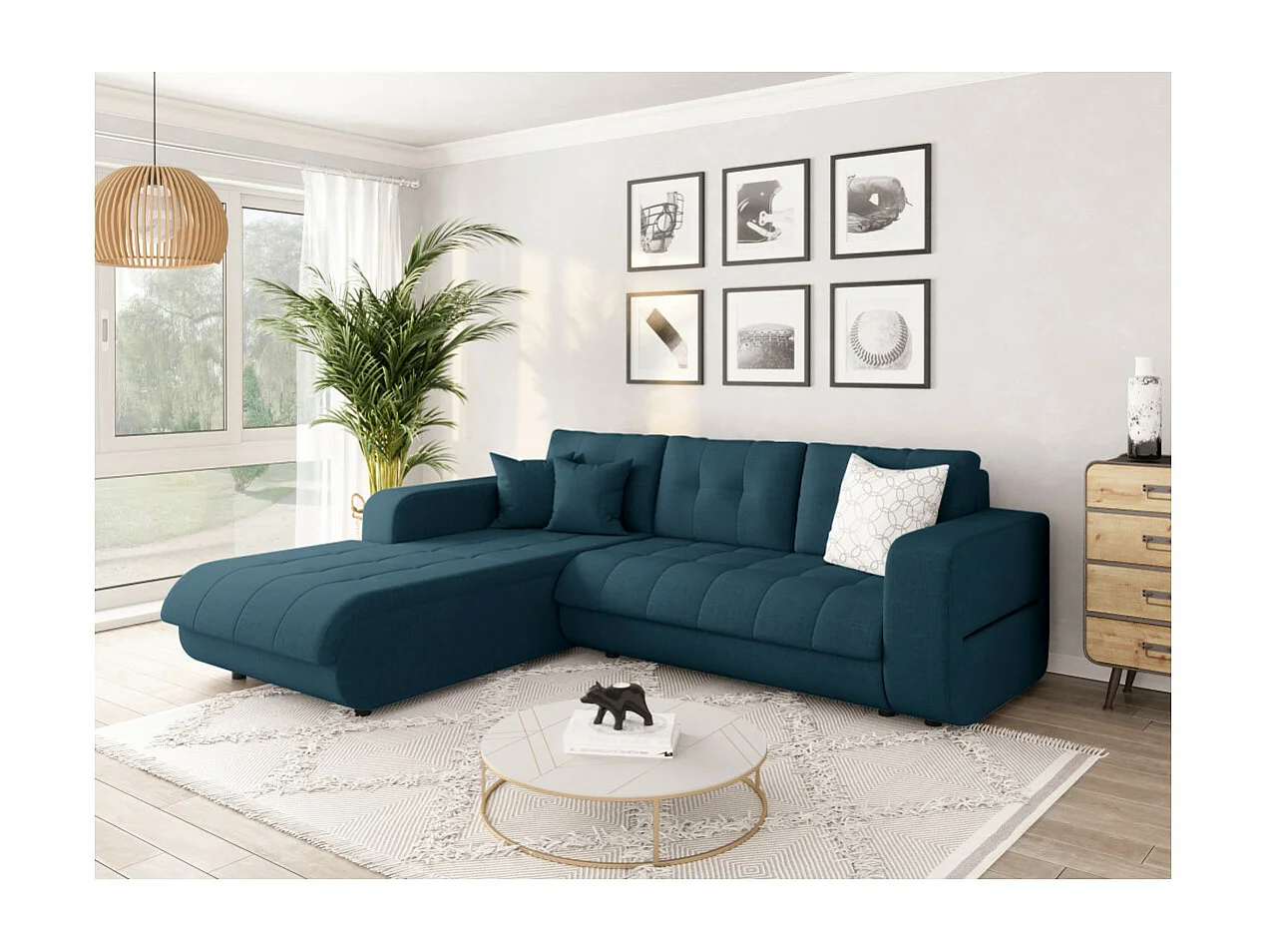 Canapé d'Angle Convertible Gauche 4 Places en Tissu