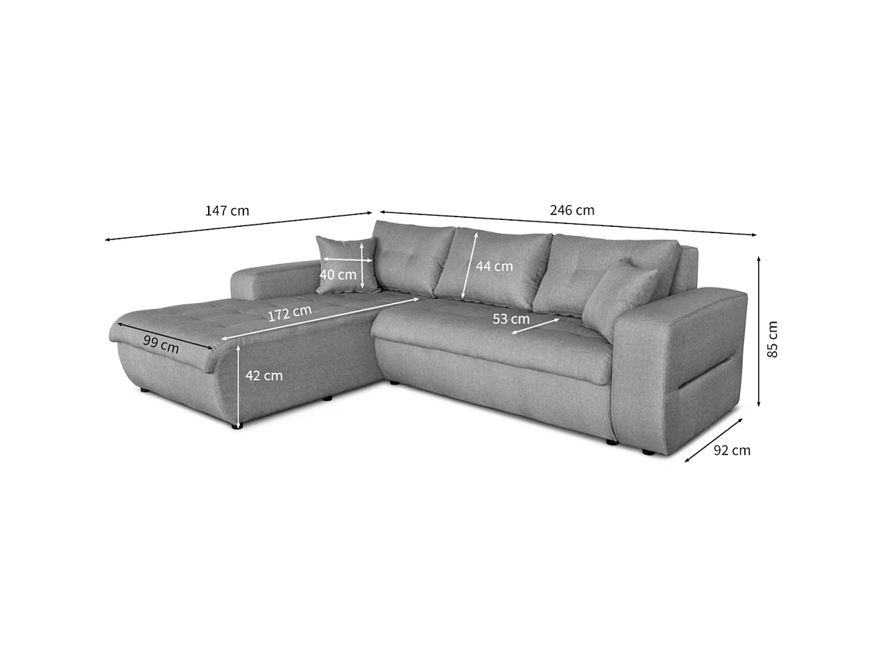 Canapé d'Angle Convertible Gauche 4 Places en Tissu