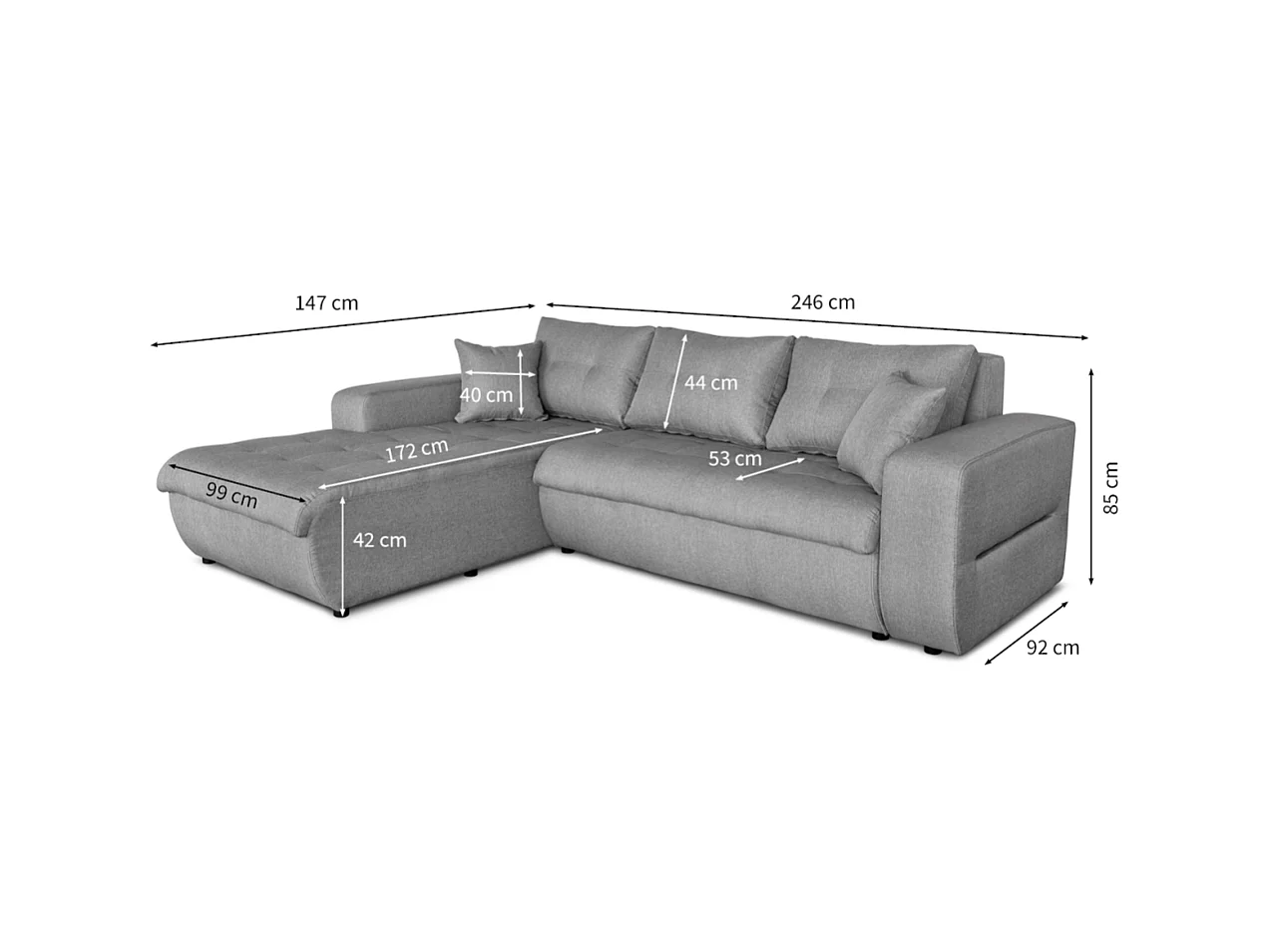 Canapé d'Angle Convertible Gauche 4 Places en Tissu