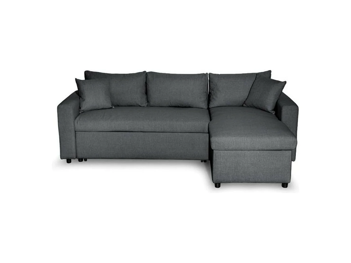 Canapé d'angle 3 Places Maria Réversible et Convertible avec Coffre en tissu - Gris anthracite - L227 x P146 x H81cm - Loungitude