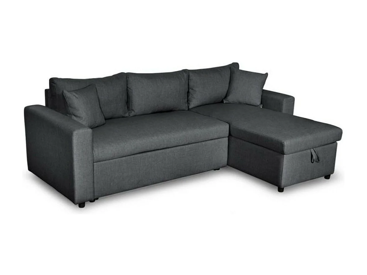 Canapé d'angle 3 Places Maria Réversible et Convertible avec Coffre en tissu - Gris anthracite - L227 x P146 x H81cm - Loungitude