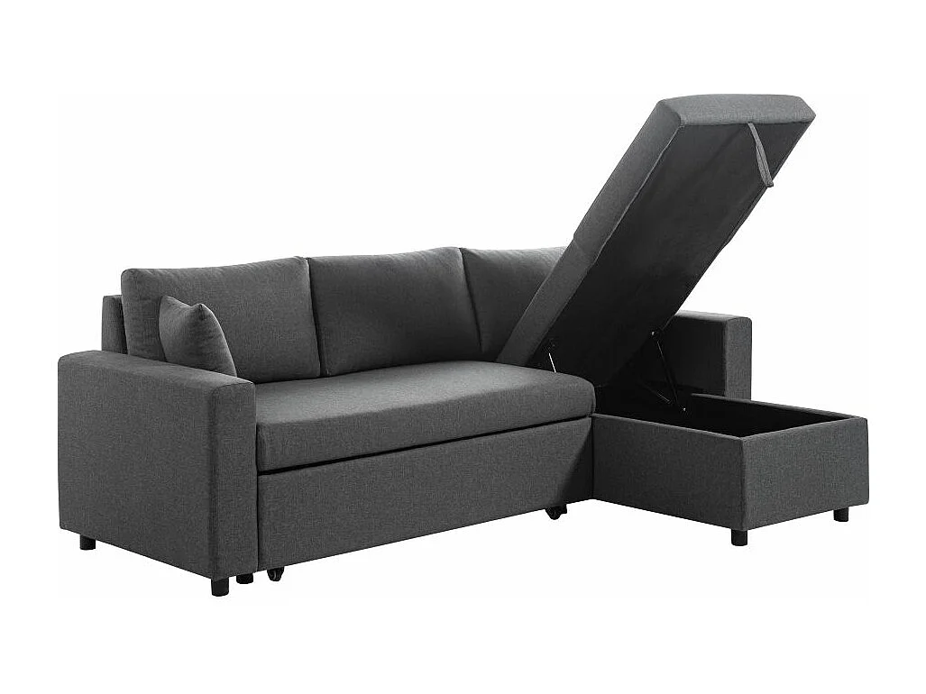 Canapé d'angle 3 Places Maria Réversible et Convertible avec Coffre en tissu - Gris anthracite - L227 x P146 x H81cm - Loungitude