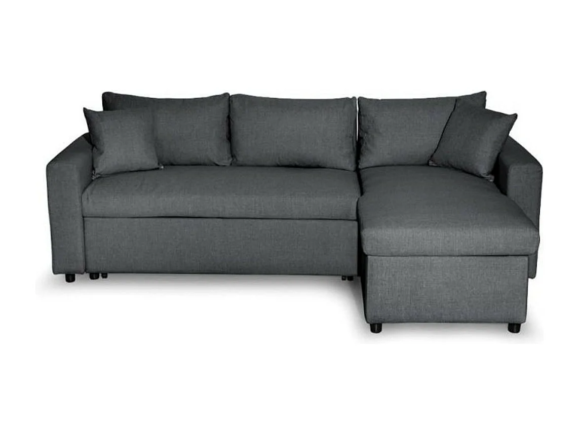 Canapé d'angle 3 places Maria Réversible et convertible avec Coffre en tissu - Gris anthracite - L227 x P146 x H81cm - Loungitude