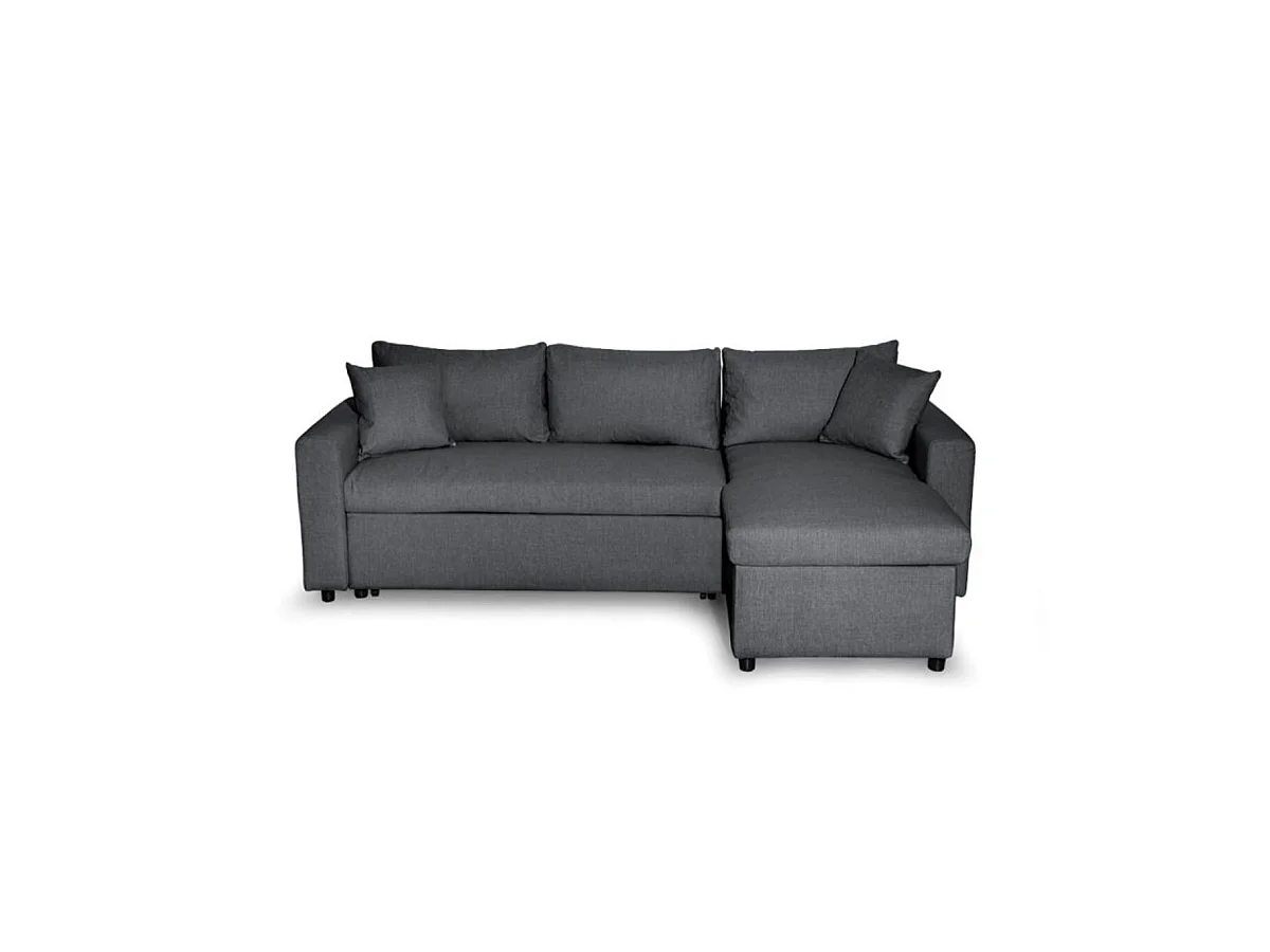 Canapé d'angle 3 places Maria Réversible et convertible avec Coffre en tissu - Gris anthracite - L227 x P146 x H81cm - Loungitude