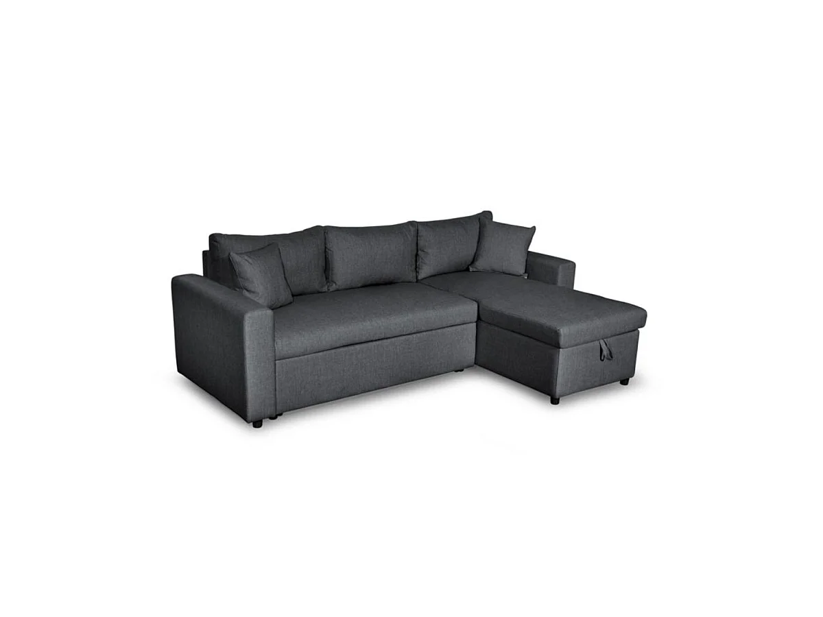 Canapé d'angle 3 places Maria Réversible et convertible avec Coffre en tissu - Gris anthracite - L227 x P146 x H81cm - Loungitude