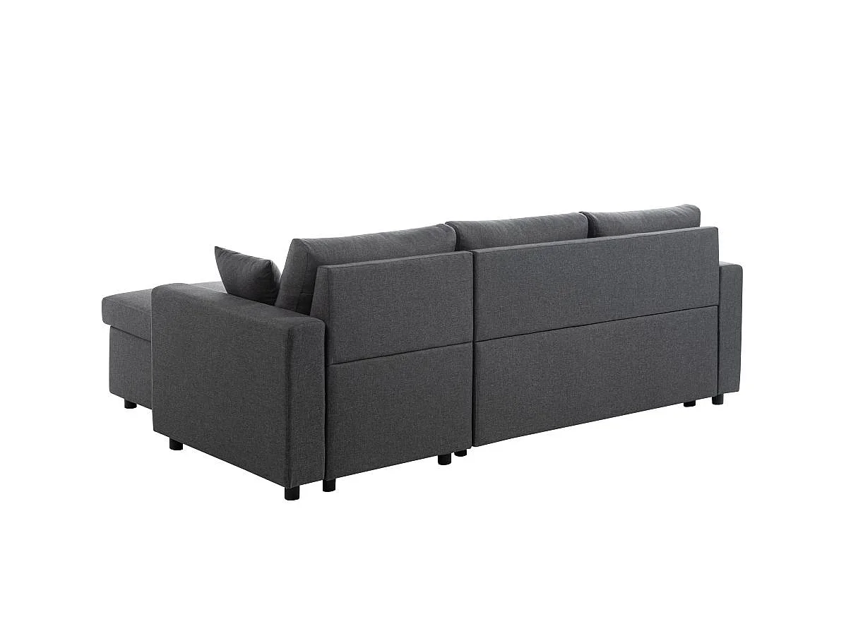 Canapé d'angle 3 places Maria Réversible et convertible avec Coffre en tissu - Gris anthracite - L227 x P146 x H81cm - Loungitude
