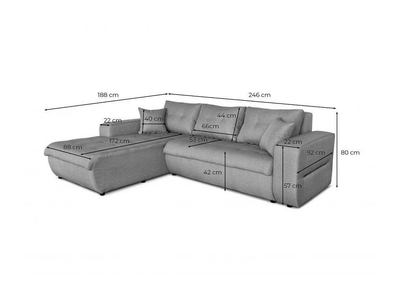 Canapé d'Angle Convertible Gauche 4 Places en Tissu