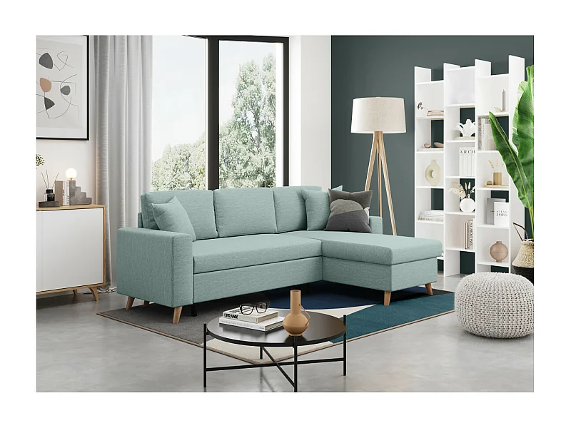 Canapé d'Angle Scandinave Réversible Convertible avec Coffre en Tissu