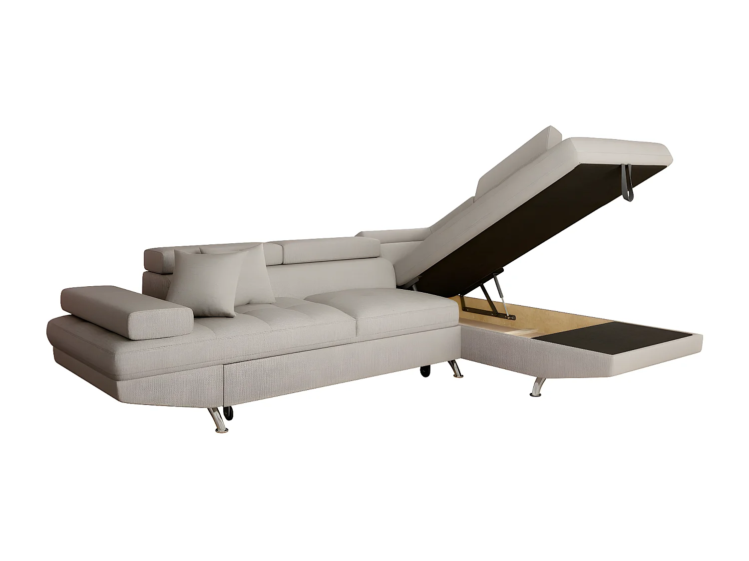 Canapé d'angle convertible droit avec coffre de rangement en tissu