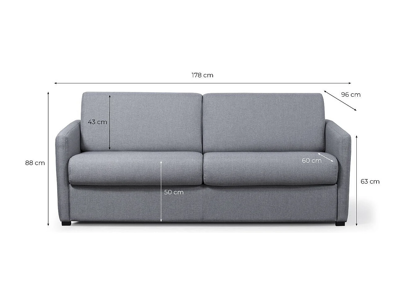 Canapé Convertible Express 3 Places en Tissu L140cm - Alice
