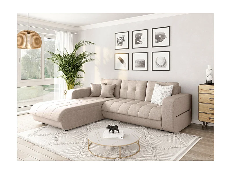 Canapé d'Angle Convertible Gauche 4 Places en Tissu