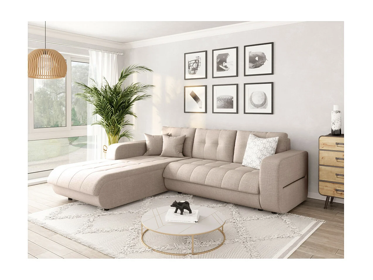 Canapé d'Angle Convertible Gauche 4 Places en Tissu