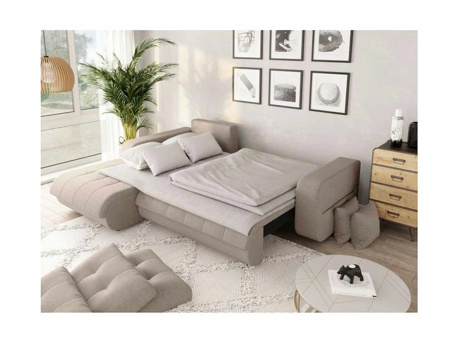 Canapé d'Angle Convertible Gauche 4 Places en Tissu