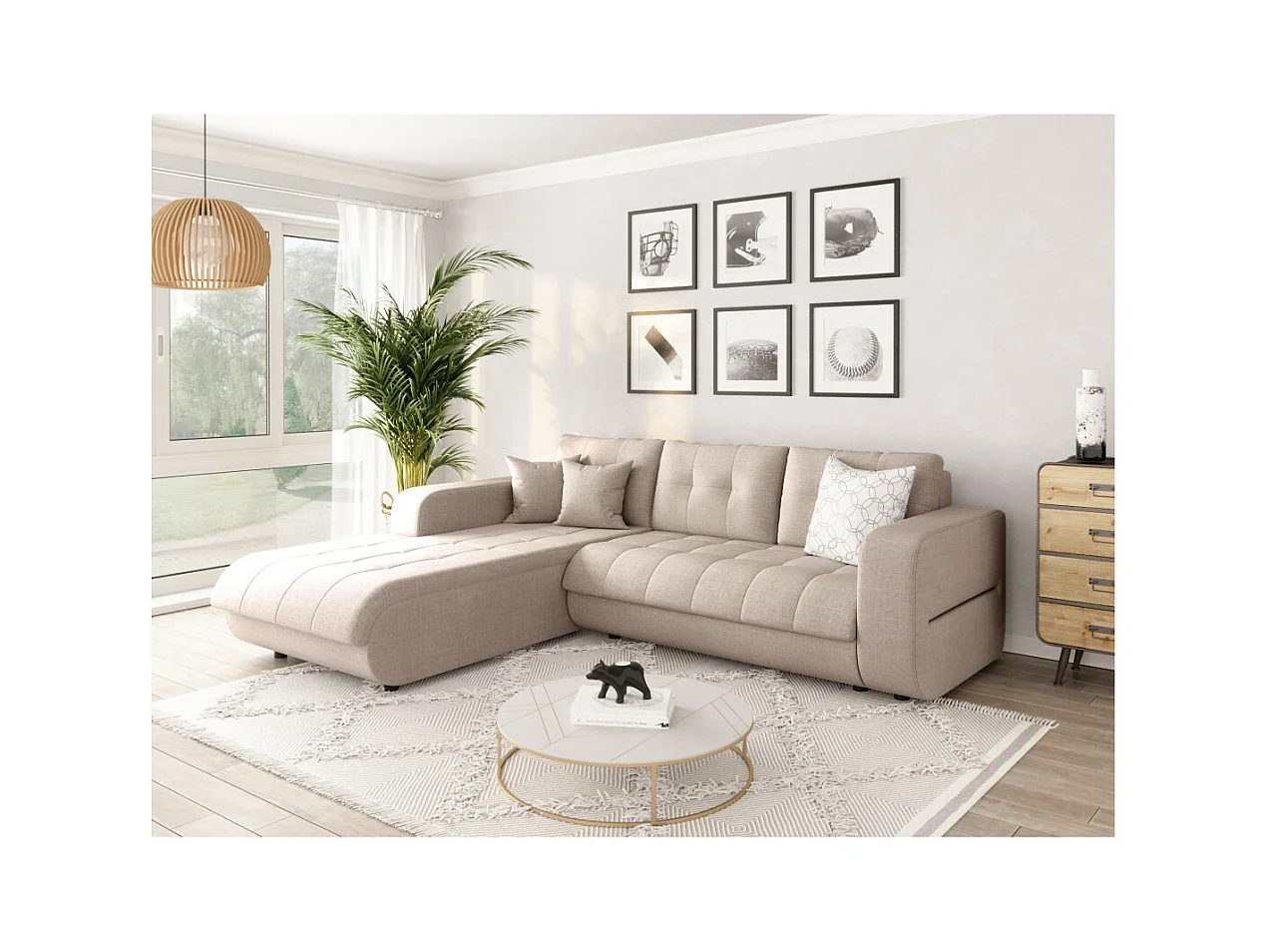 Canapé d'Angle Convertible Gauche 4 Places en Tissu
