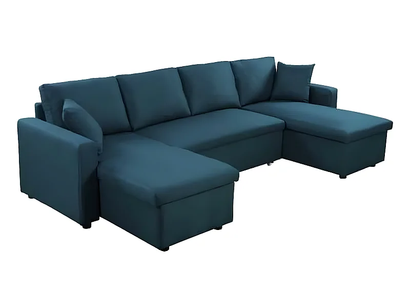 Canapé Panoramique Convertible avec 2 Coffres en Tissu