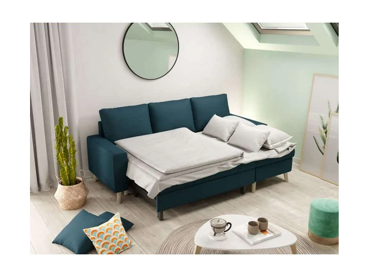 Canapé d'Angle Scandinave Réversible Convertible avec Coffre en Tissu