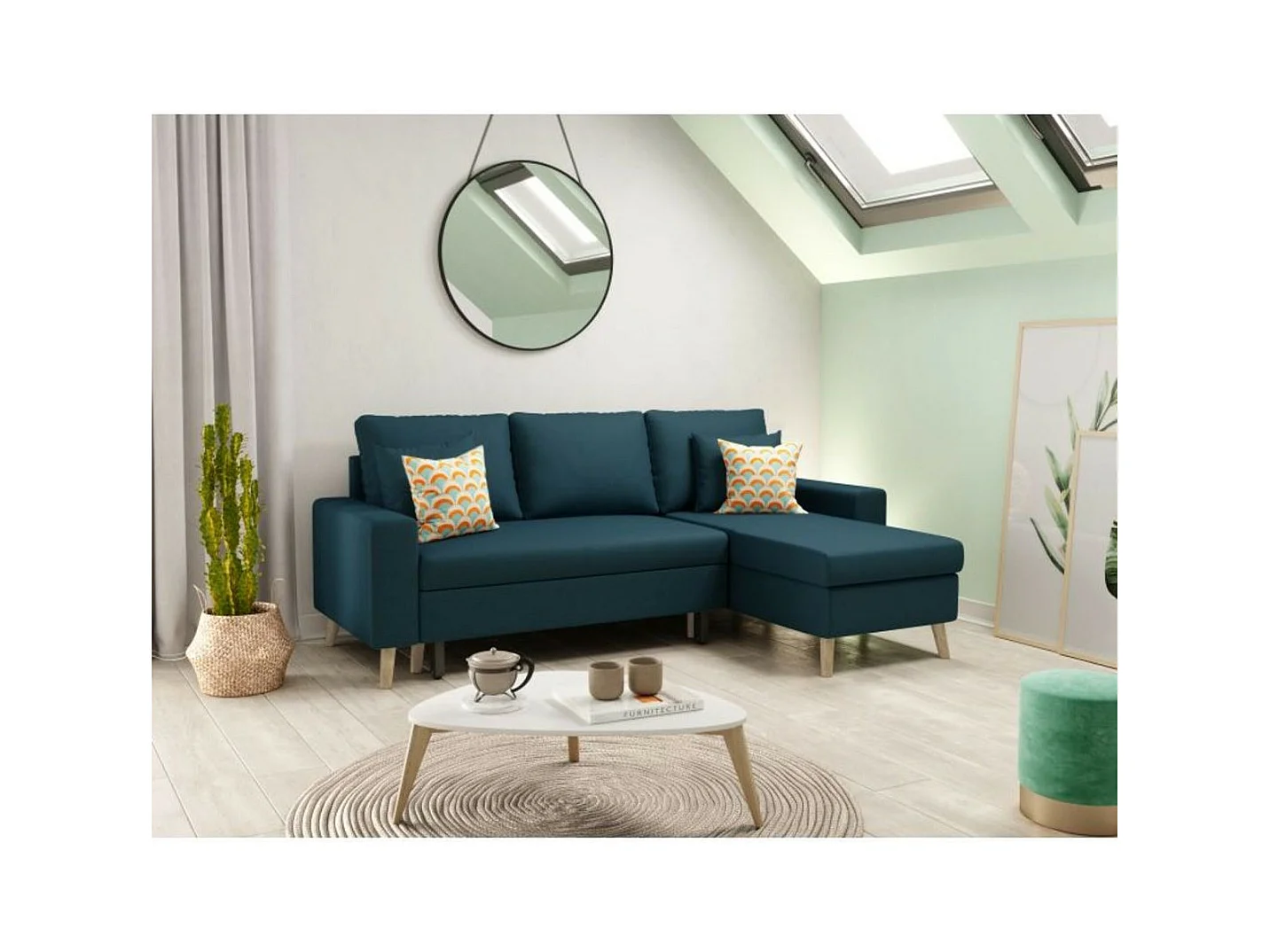 Canapé d'Angle Scandinave Réversible Convertible avec Coffre en Tissu