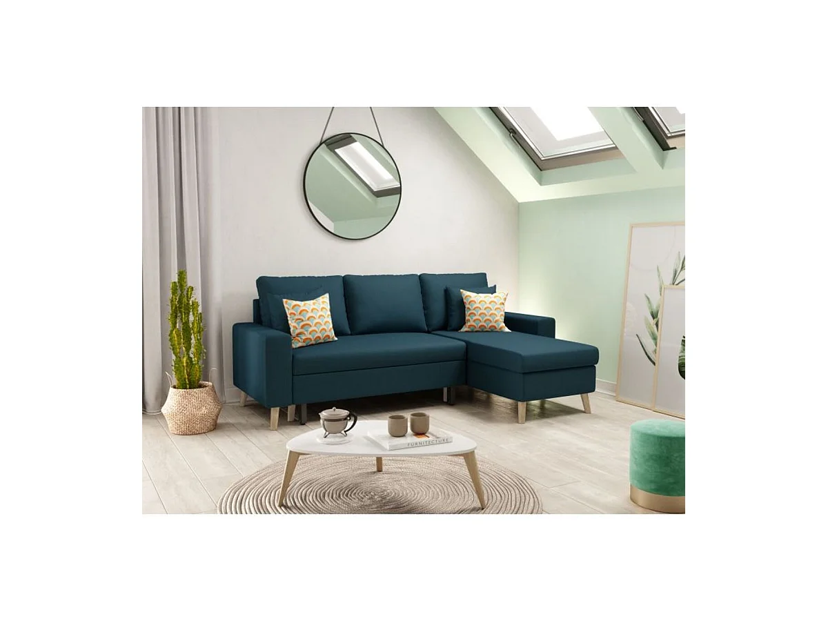 Canapé d'Angle Scandinave Réversible Convertible avec Coffre en Tissu
